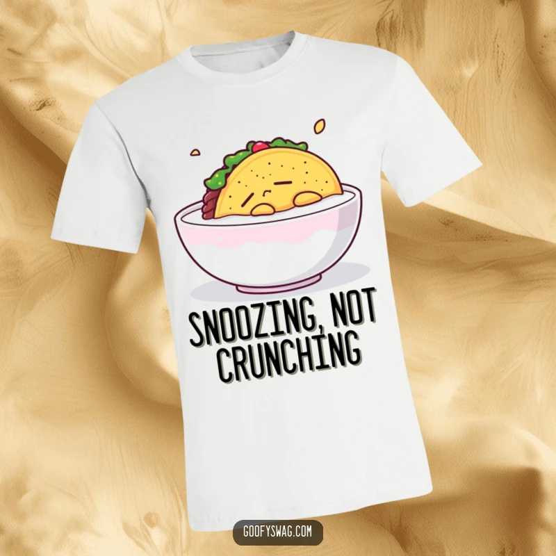 Funny Sleepy Taco T-Shirt: A peaceful taco floats in milk, looking drowsy and adorable on this chill tee.