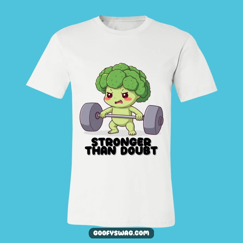 Funny Determined Broccoli T-Shirt: Strong Veggie Power, Great Funny Gift